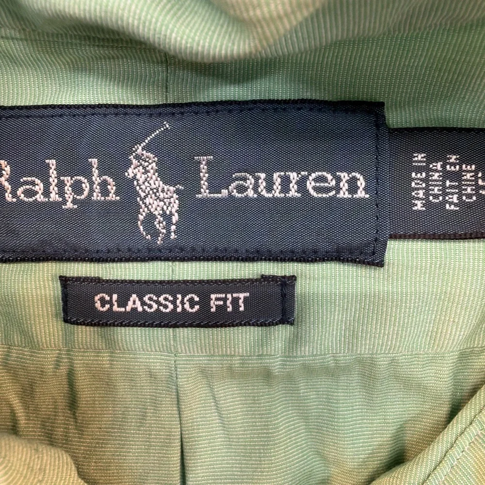 Polo Ralph Lauren Men Green Classic Fit LS Shirt Size 15 32/33